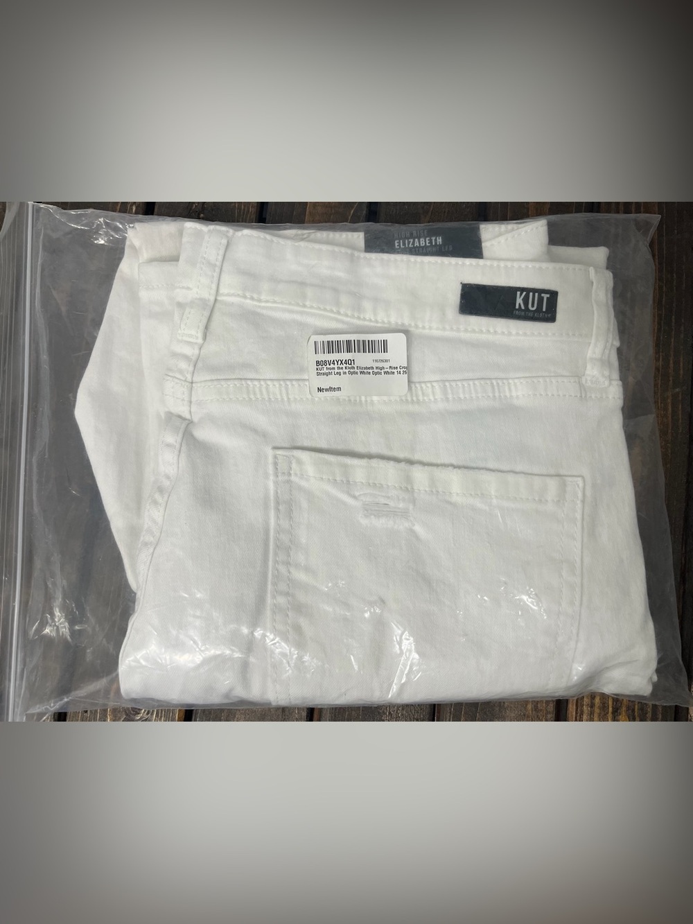 KUT from the Kloth Jeans Elizabeth High Rise Crop Straight Leg Optic White Sz 14